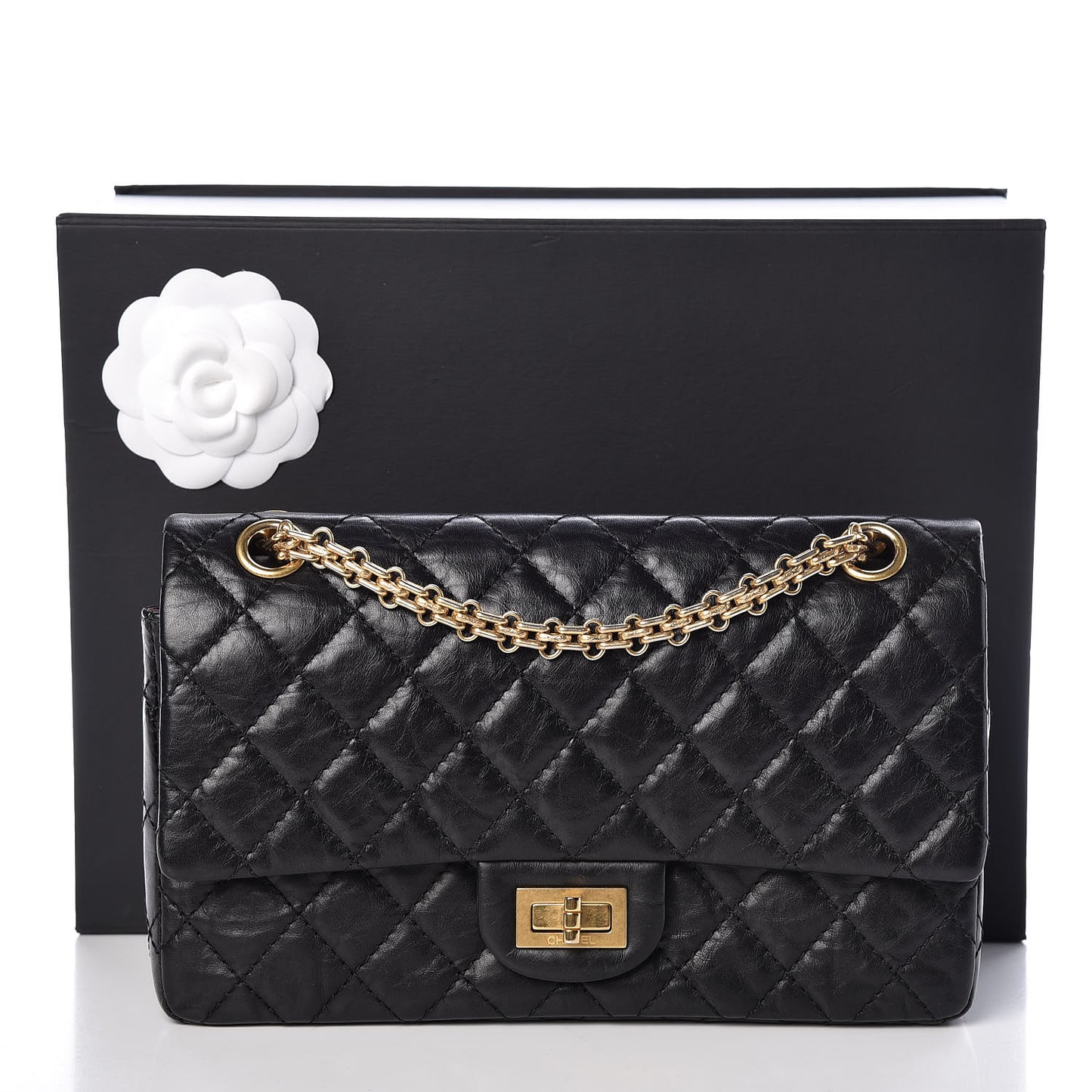 Aged Calfskin Quilted 2.55 Reissue 225 Flap Black