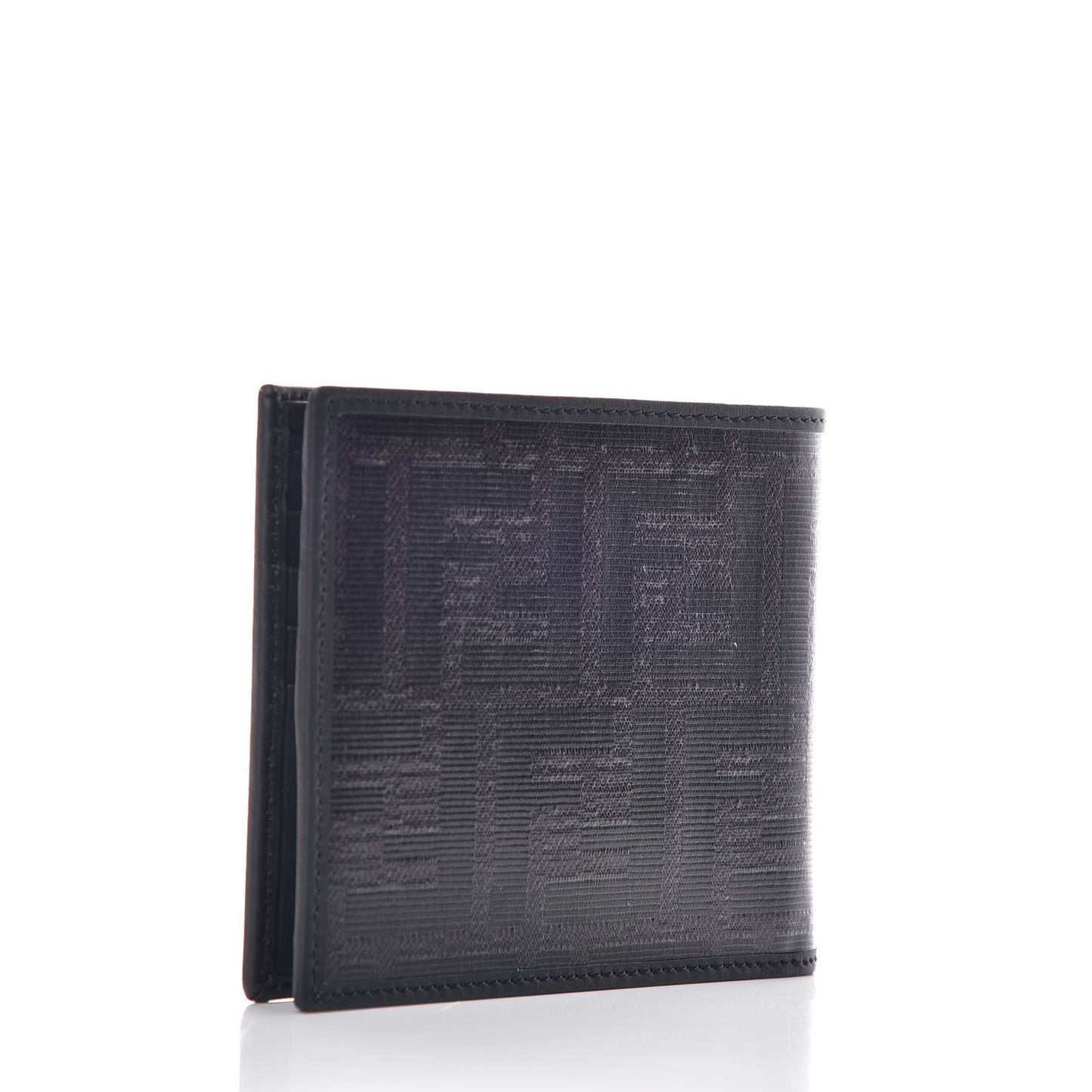 Glazed Fabric Vitello Century FF 1974 Stamp Patch Mens Bi-Fold Wallet Black