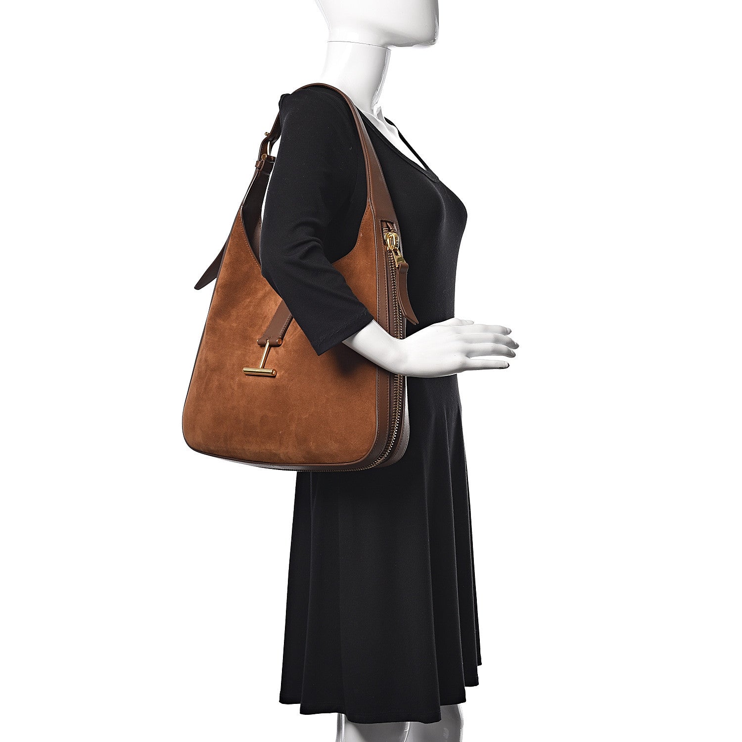 Tom Ford Suede Calfskin Tara Hobo Wood 2 of 11