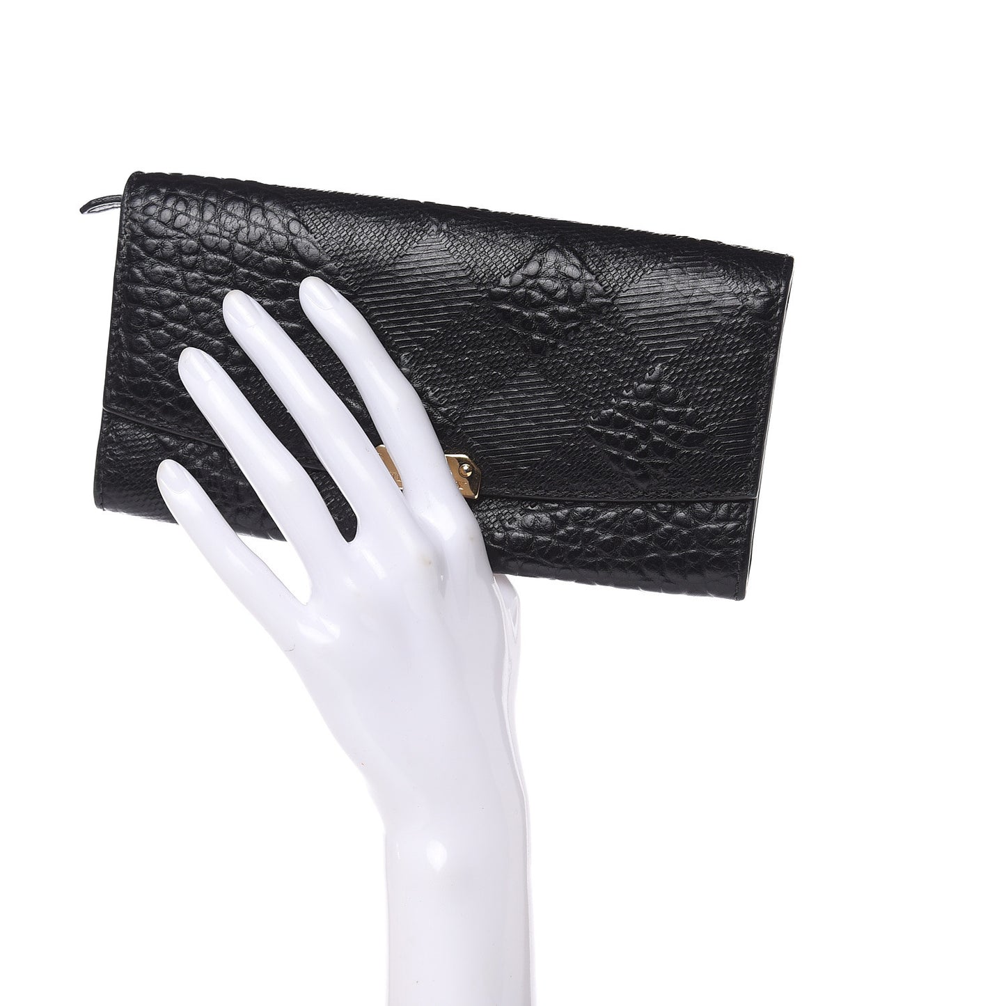 Signature Grain Calfskin Check Embossed Porter Continental Wallet Black