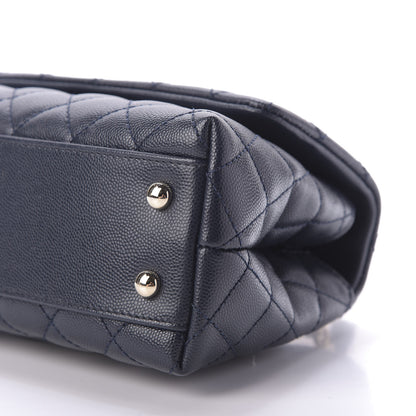 Chanel Caviar Quilted Lizard Embossed Mini Coco Handle Flap Navy Blue 7 of 9