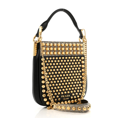 Prada City Calfskin Lucer Studded Small Margit Bag Black Roccia 3 of 8