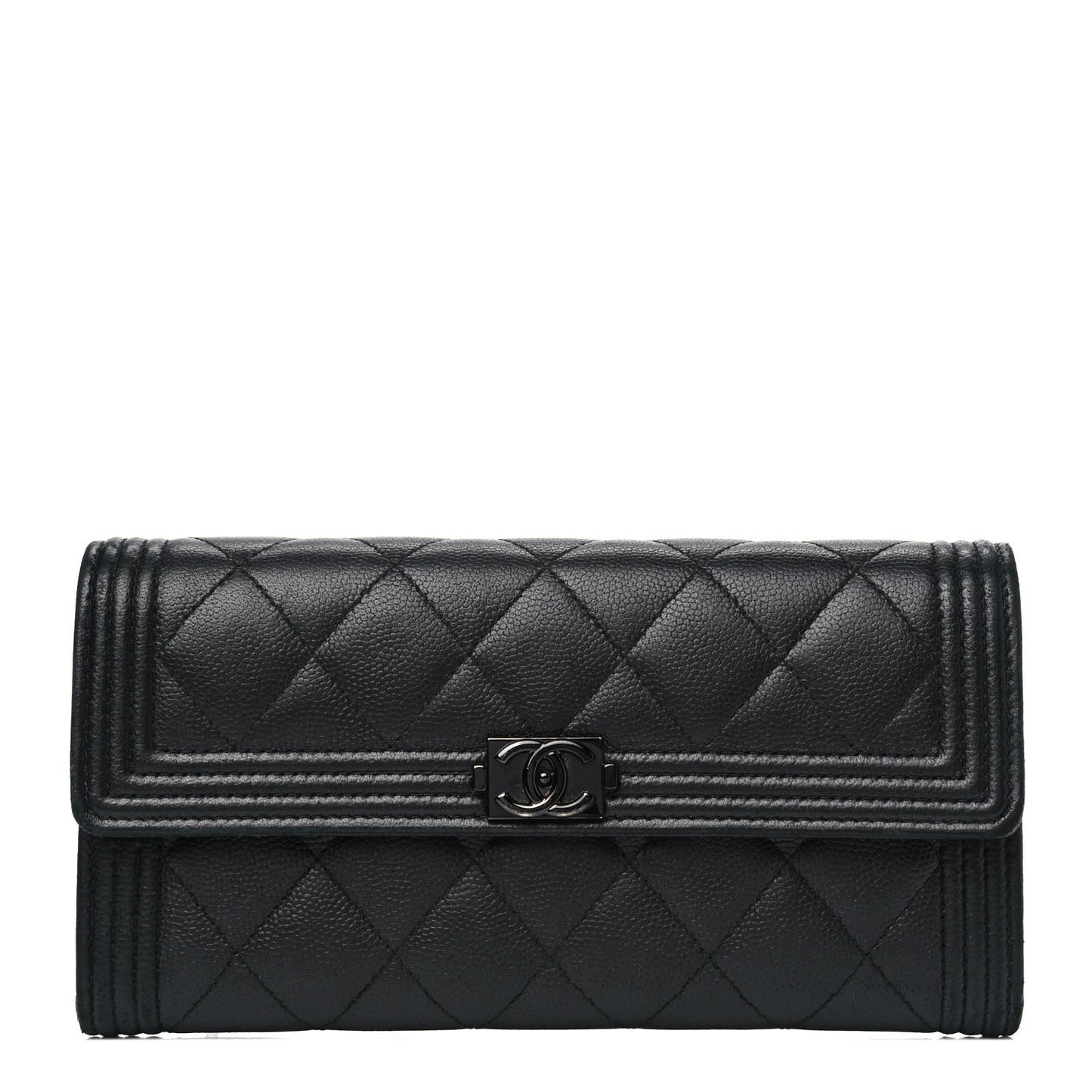 Caviar Quilted Large Boy Gusset Flap Wallet Black