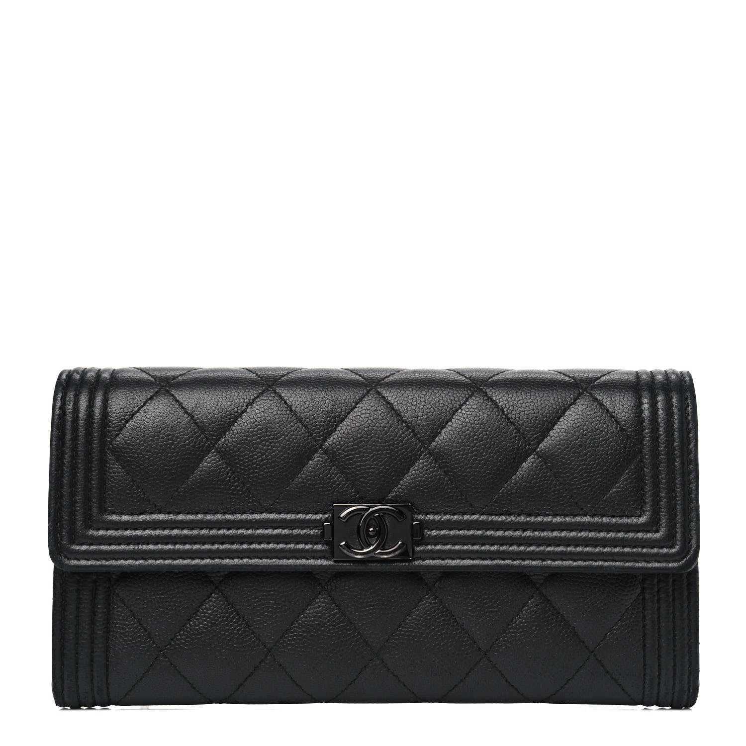 Chanel Caviar Quilted Large Boy Gusset Flap Wallet Black 1 of 5
