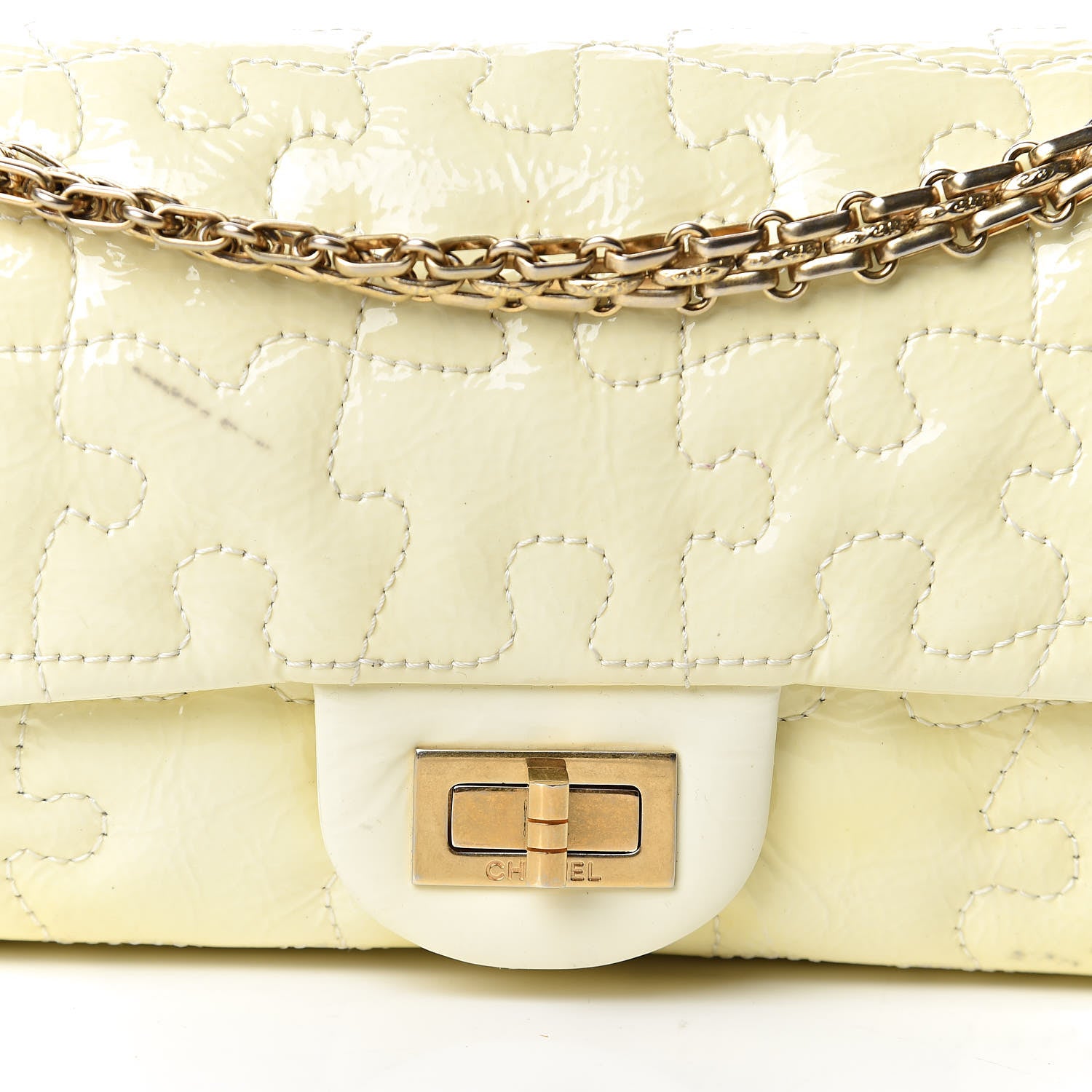 Chanel Crackled Patent Calfskin Puzzle 2.55 Reissue East West Flap White 10 of 17