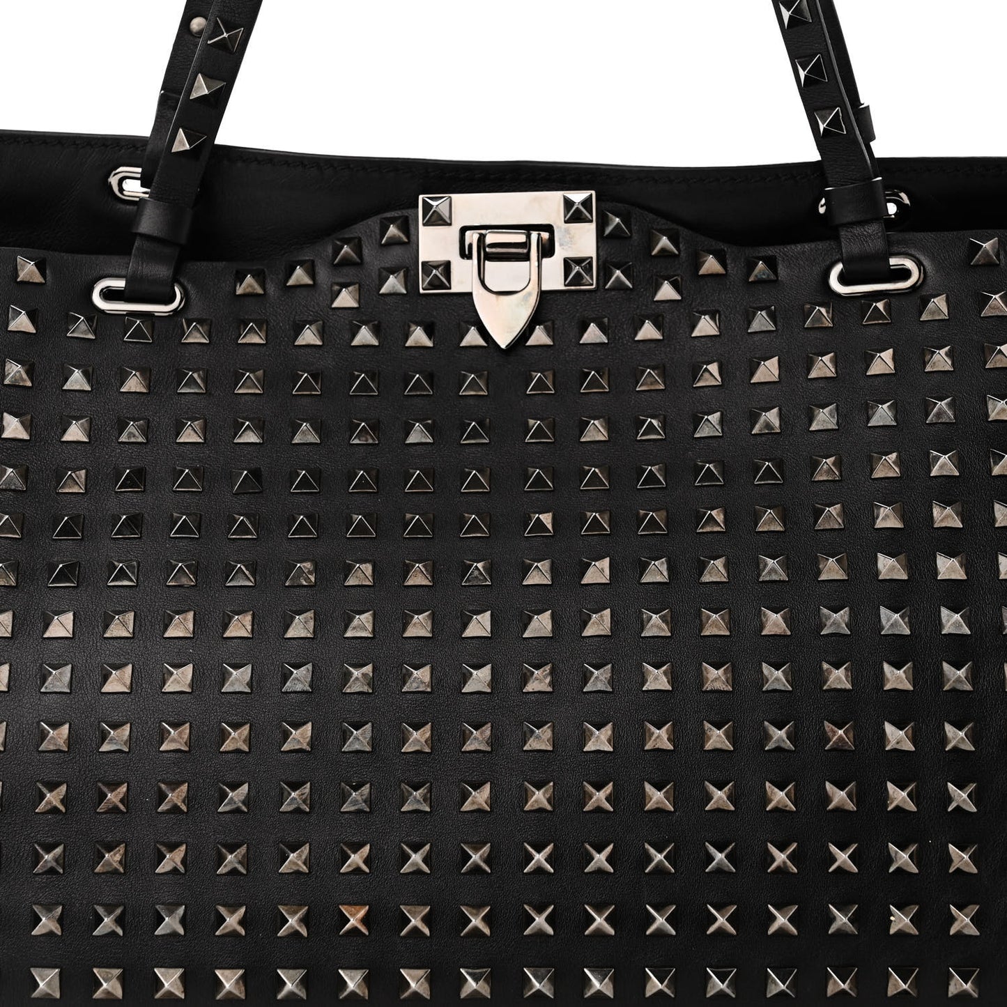 Vitello Medium Rockstud All Over Tote Black