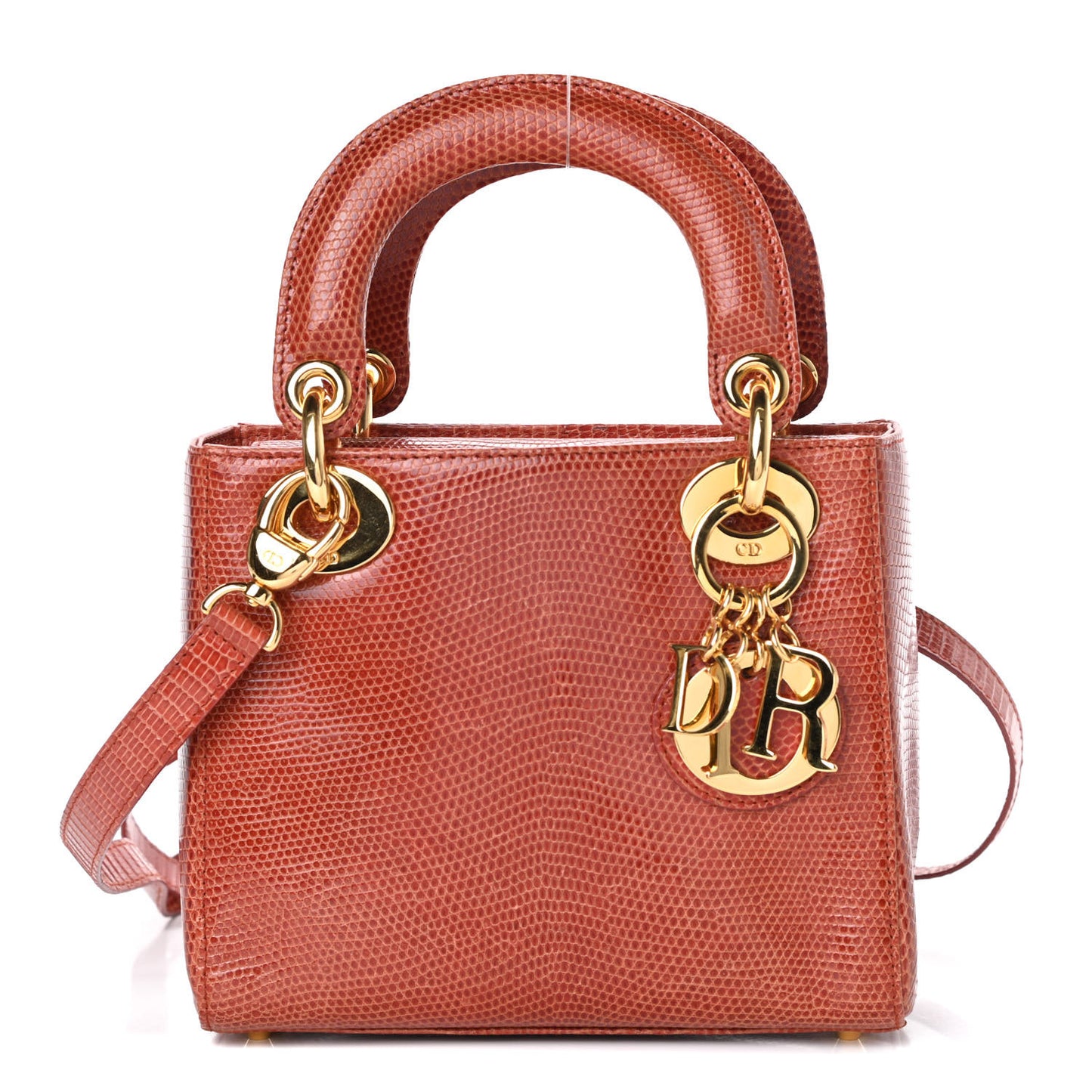 Lizard Mini Lady Dior Dark Orange