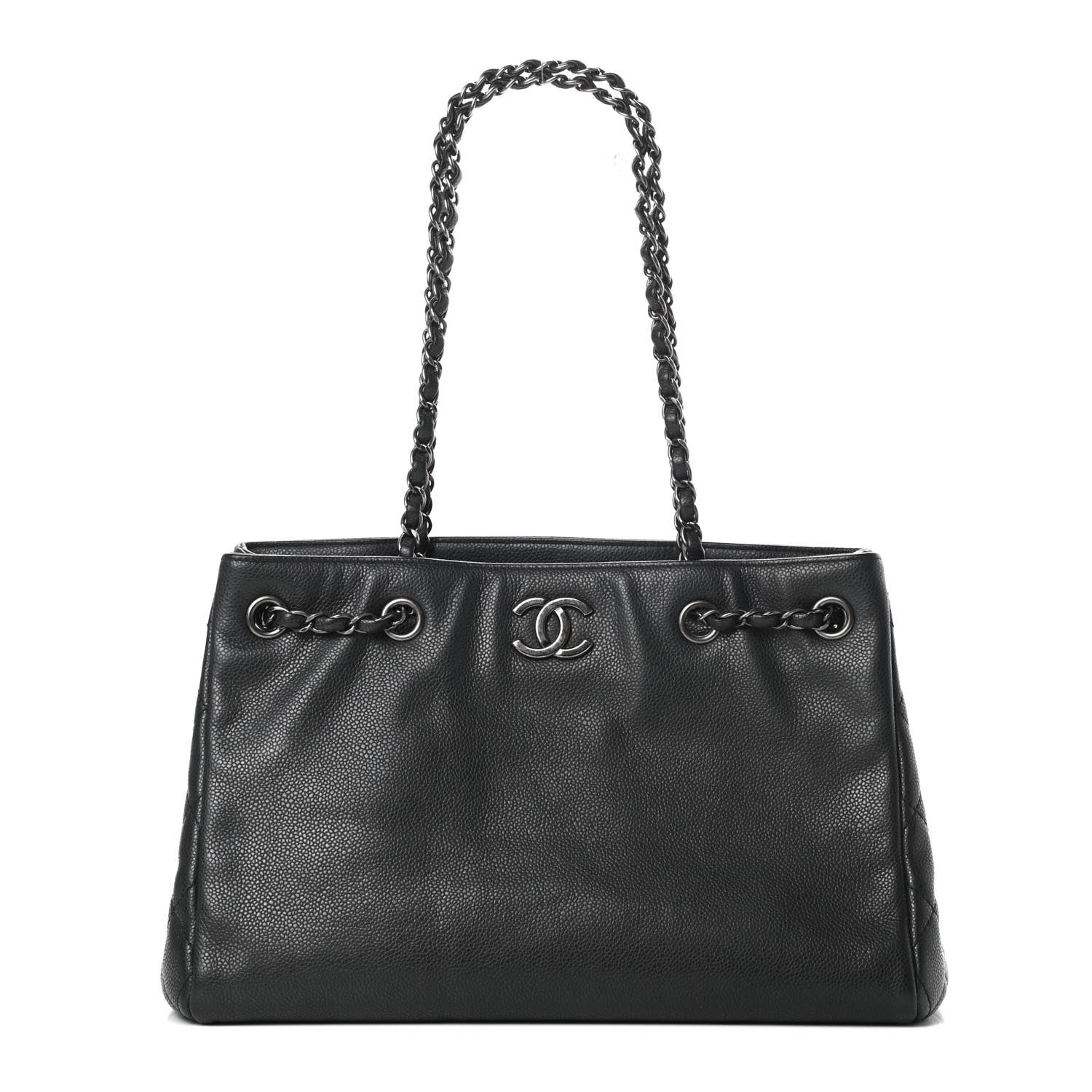 Chanel Metallic Grained Calfskin Medium Woven Chain Shopping Tote Black 1 of 12