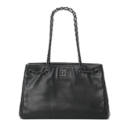 Chanel Metallic Grained Calfskin Medium Woven Chain Shopping Tote Black 1 of 12