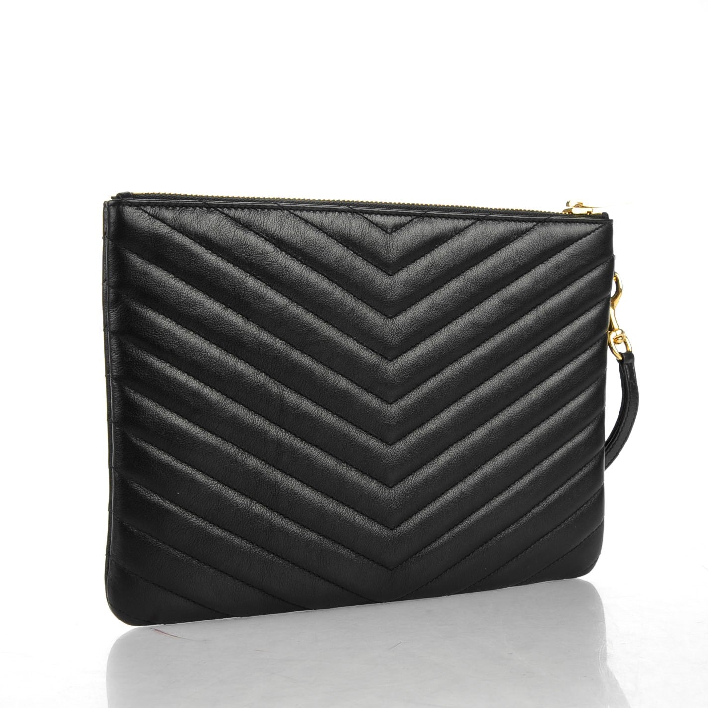 Calfskin Matelasse Chevron Monogram A5 Wristlet Black