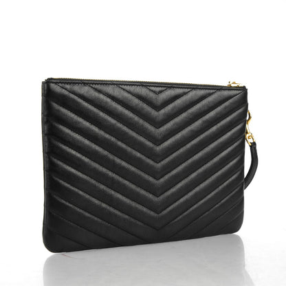 Saint Laurent Calfskin Matelasse Chevron Monogram A5 Wristlet Black 3 of 7