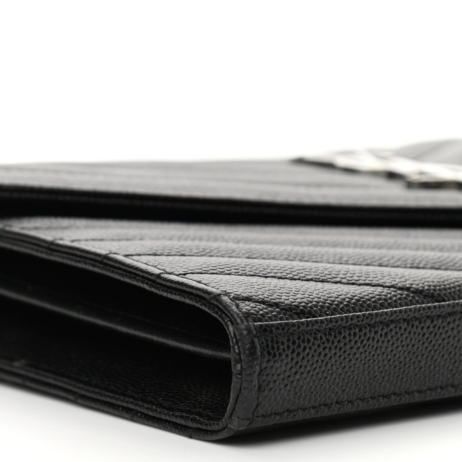 Saint Laurent Grain De Poudre Matelasse Chevron Monogram Chain Wallet Black 8 of 9
