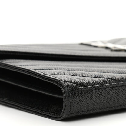Saint Laurent Grain De Poudre Matelasse Chevron Monogram Chain Wallet Black 8 of 9