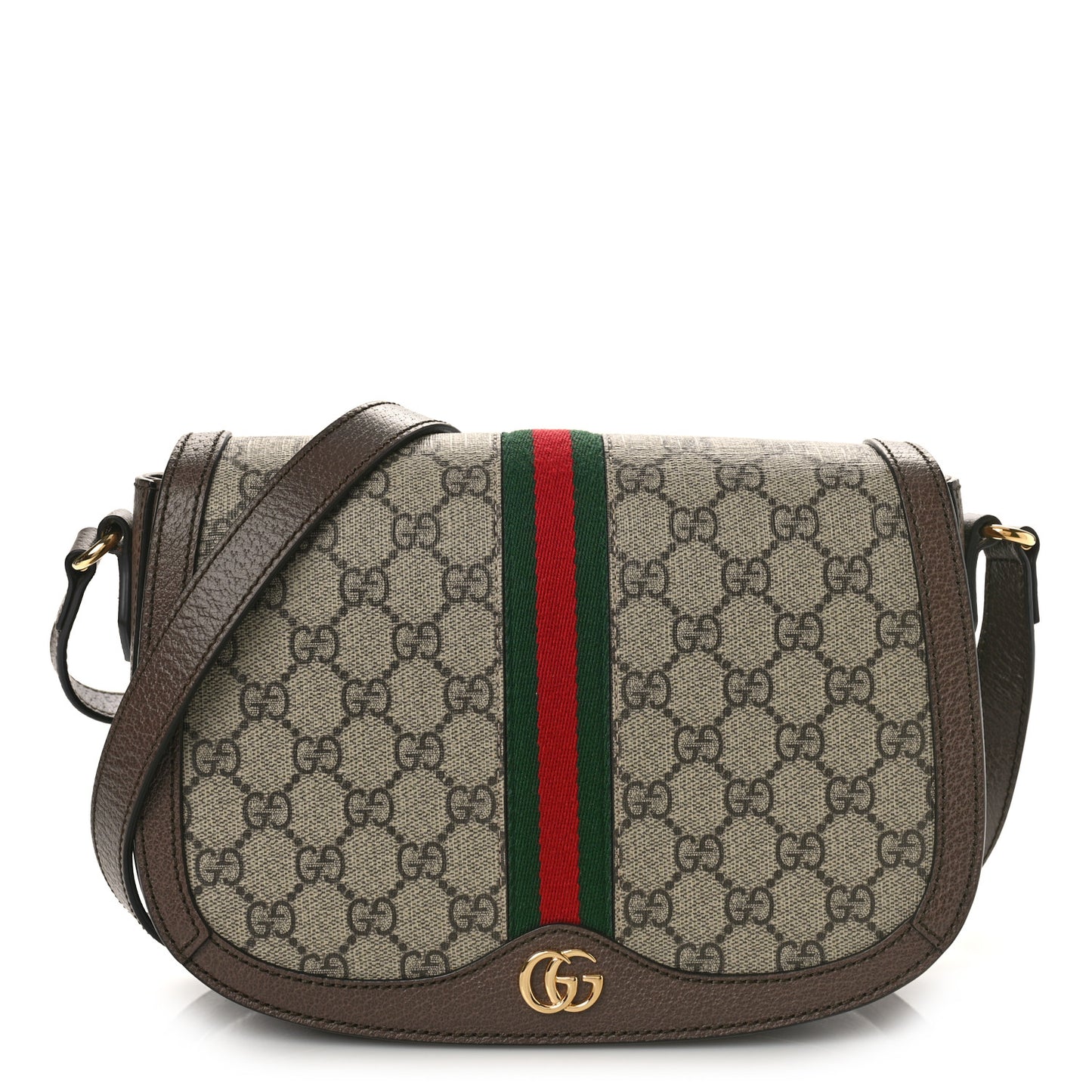 GG Supreme Monogram Web Small Ophidia Flap Messenger Bag Brown
