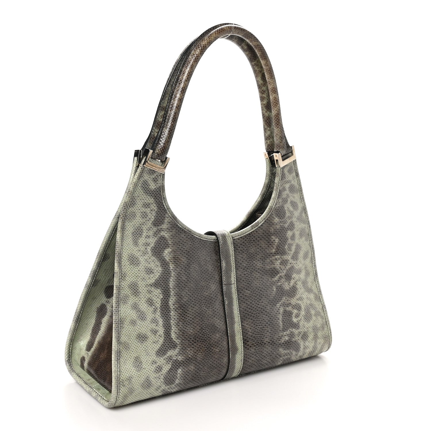 Gucci Snakeskin Bardot Shoulder Bag Green Brown 3 of 10