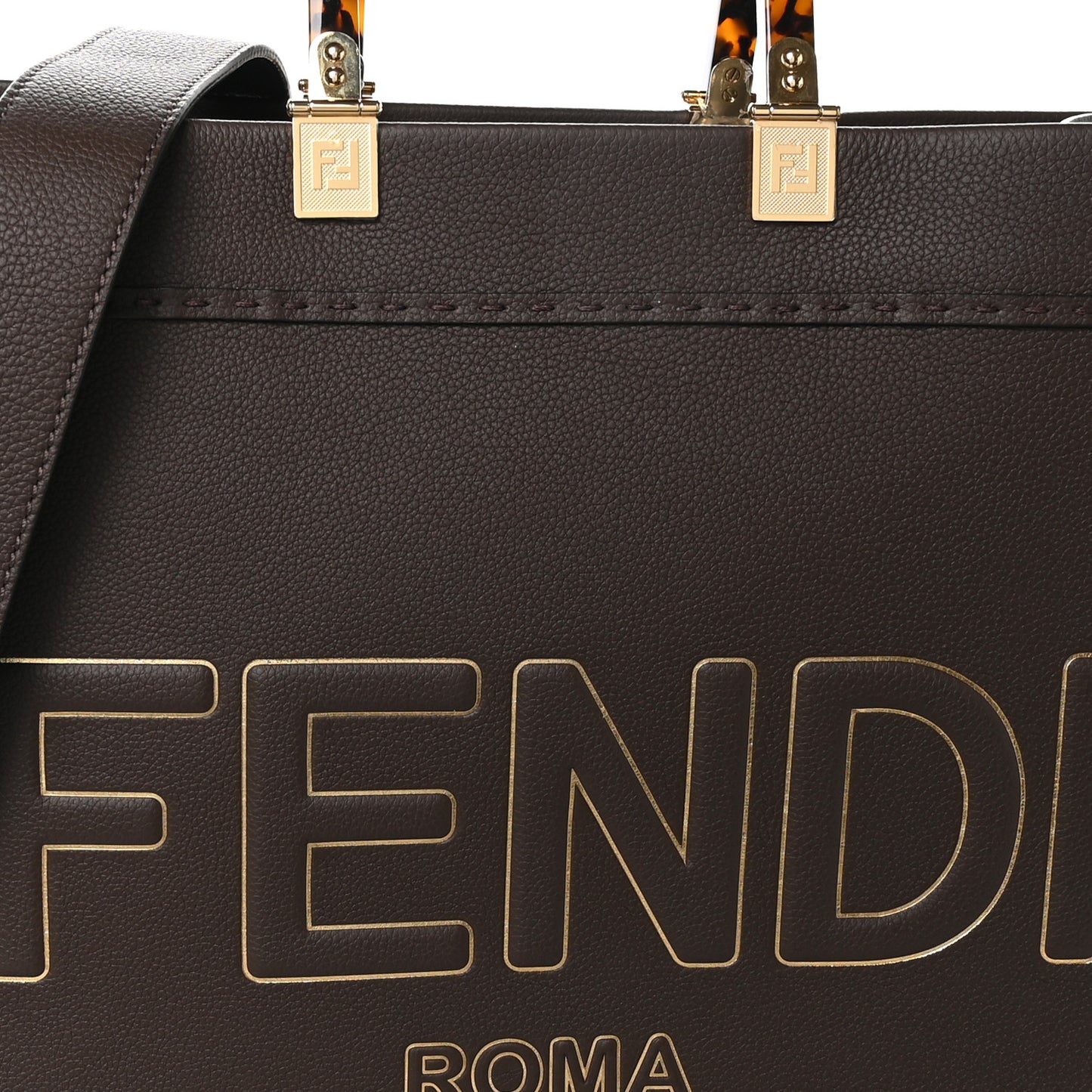 Vitello Cher Plexiglass Logo Debossed Medium Fendi Sunshine Shopper Tote Gianduia Gold