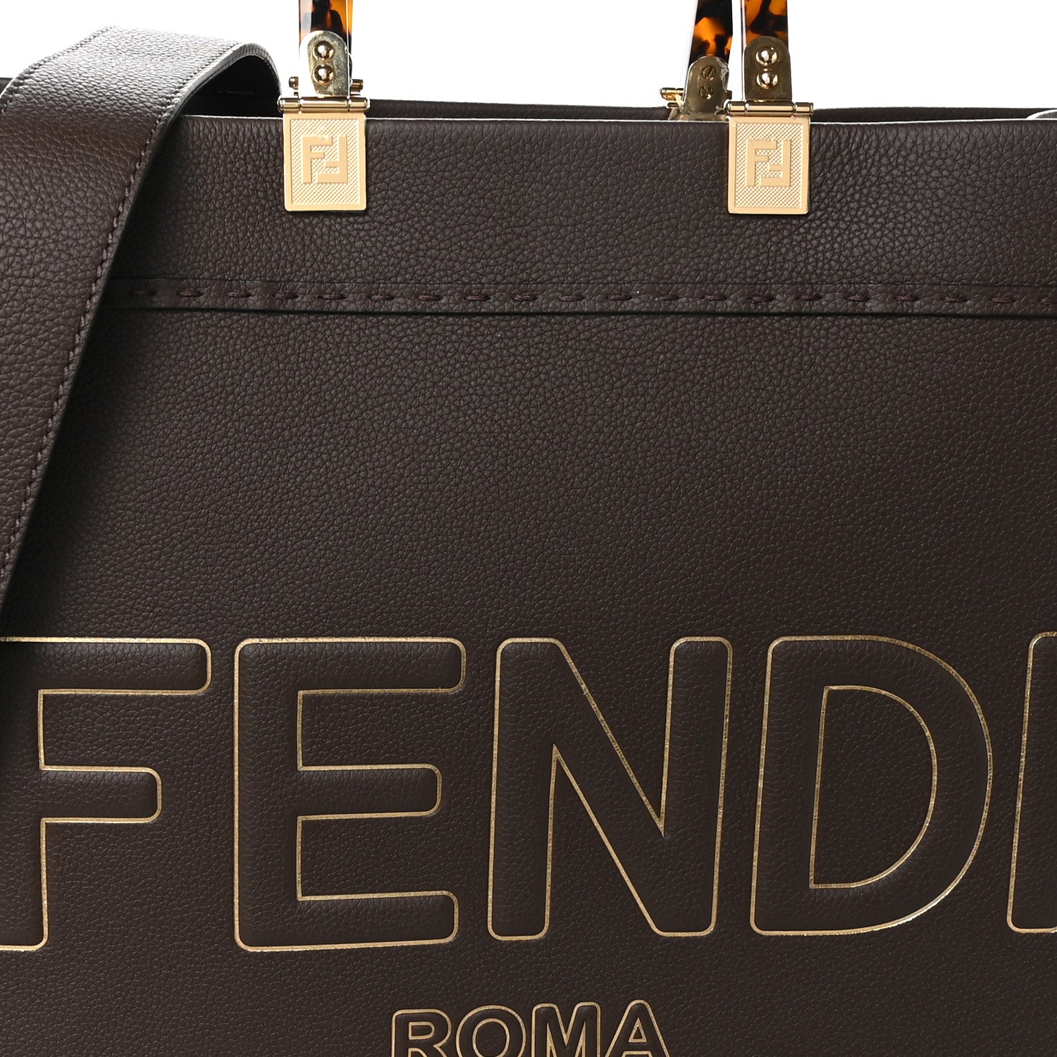 Fendi Vitello Cher Plexiglass Logo Debossed Medium Fendi Sunshine Shopper Tote Gianduia Gold 8 of 10