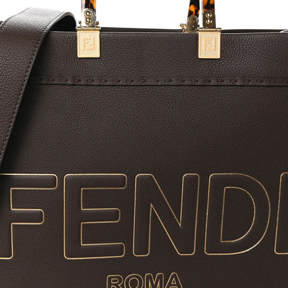 Fendi Vitello Cher Plexiglass Logo Debossed Medium Fendi Sunshine Shopper Tote Gianduia Gold 8 of 10