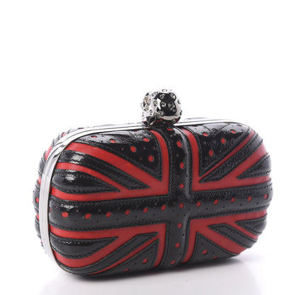 Alexander McQueen Patent Calfskin Britannia Skull Box Clutch Red Black 3 of 7