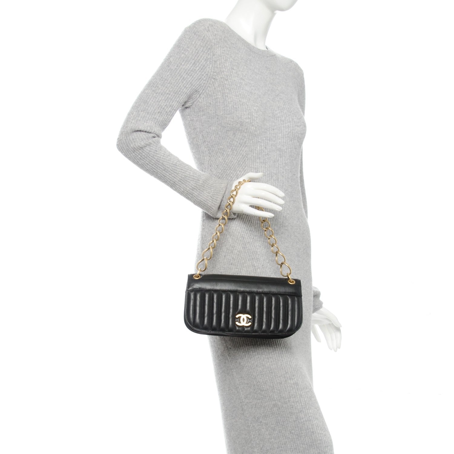 Chanel Calfskin Vertical Quilted Single Flap Black 2 of 7
