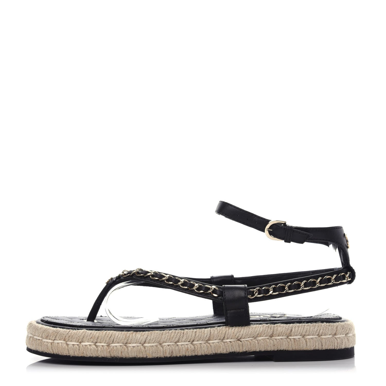 Chanel Lambskin Chain CC Thong Espadrille Sandals 40 Black 1 of 8