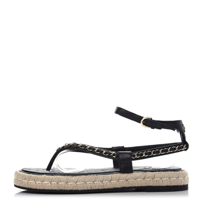 Chanel Lambskin Chain CC Thong Espadrille Sandals 40 Black 1 of 8