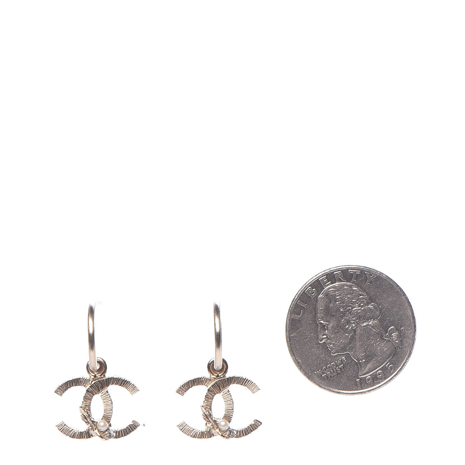 Chanel Crystal Pearl CC Drop Leaf Earrings Gold 2 of 4