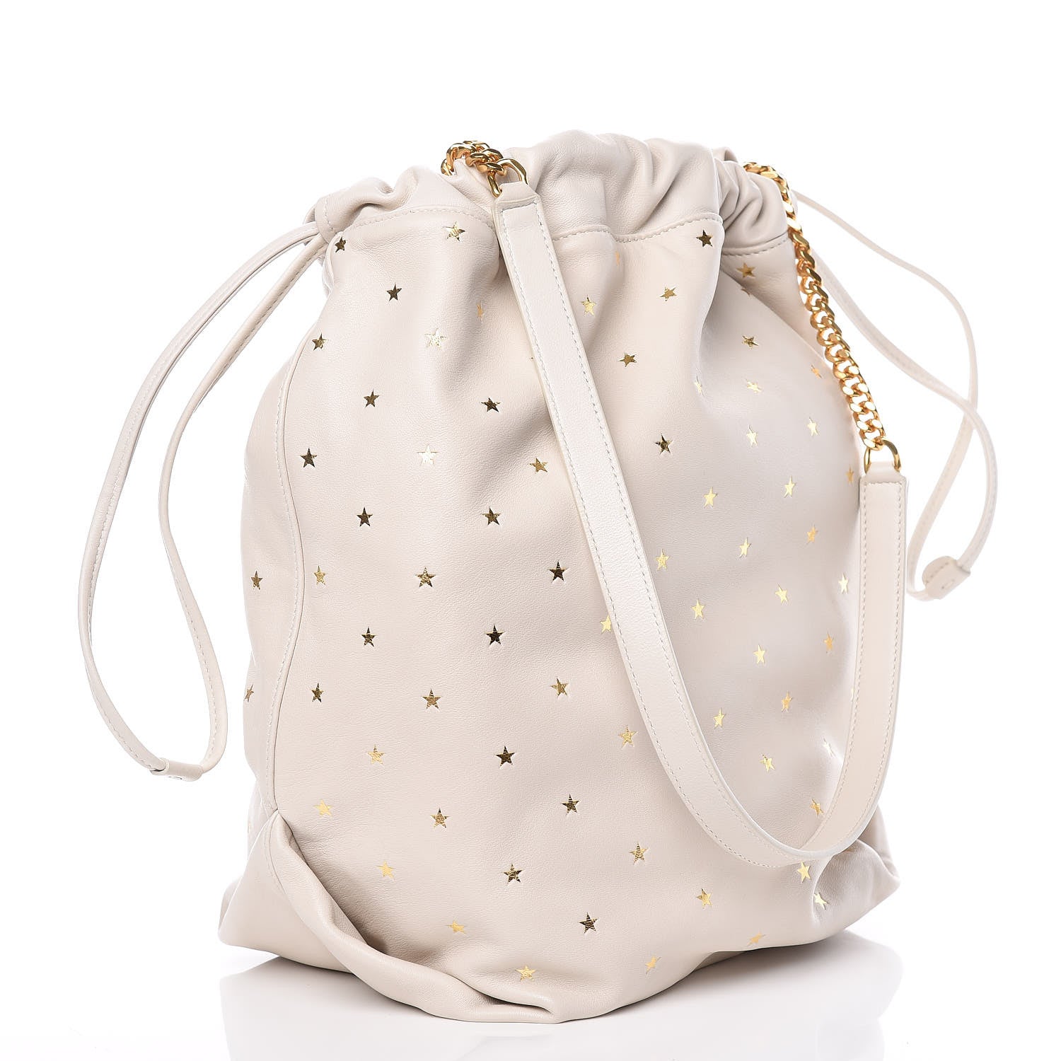 Saint Laurent Lambskin Star Printed Teddy Drawstring Bag White 4 of 11