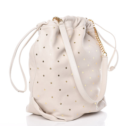 Saint Laurent Lambskin Star Printed Teddy Drawstring Bag White 4 of 11