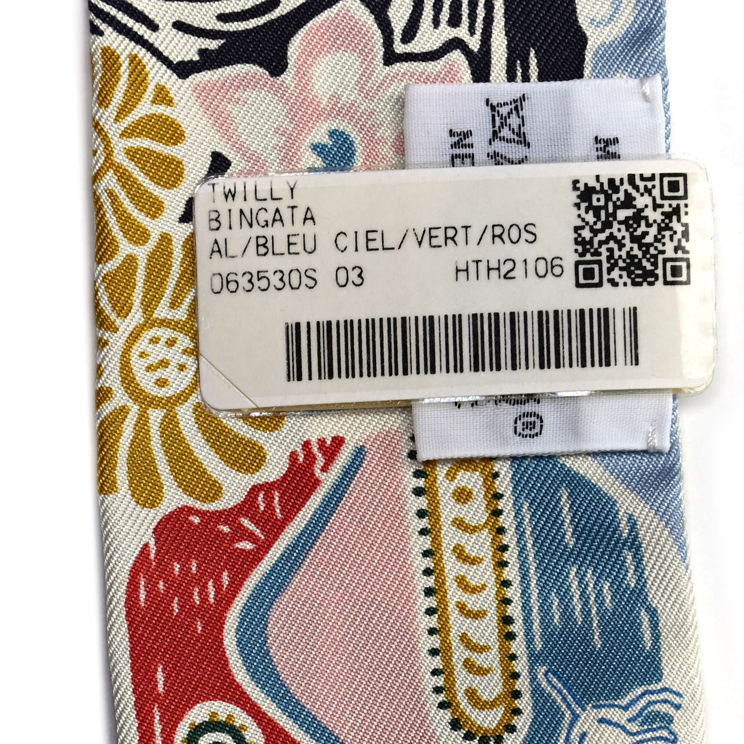 Hermes Silk Bingata Twilly Bleu Ciel Vert Rose 4 of 4