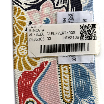 Hermes Silk Bingata Twilly Bleu Ciel Vert Rose 4 of 4