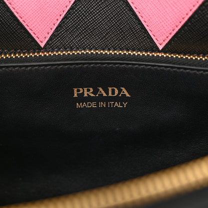 Prada Saffiano Greche Greca Paradigme Bag Black Pink 6 of 10