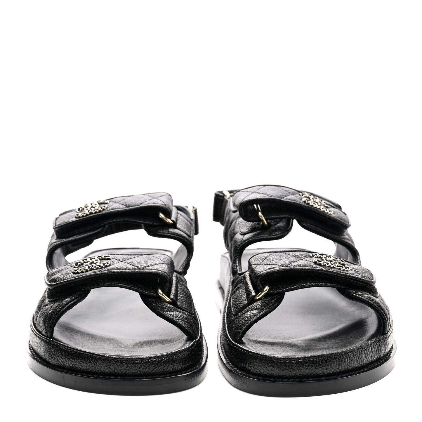 Grained Calfskin Velcro Dad Sandals 38.5 Black