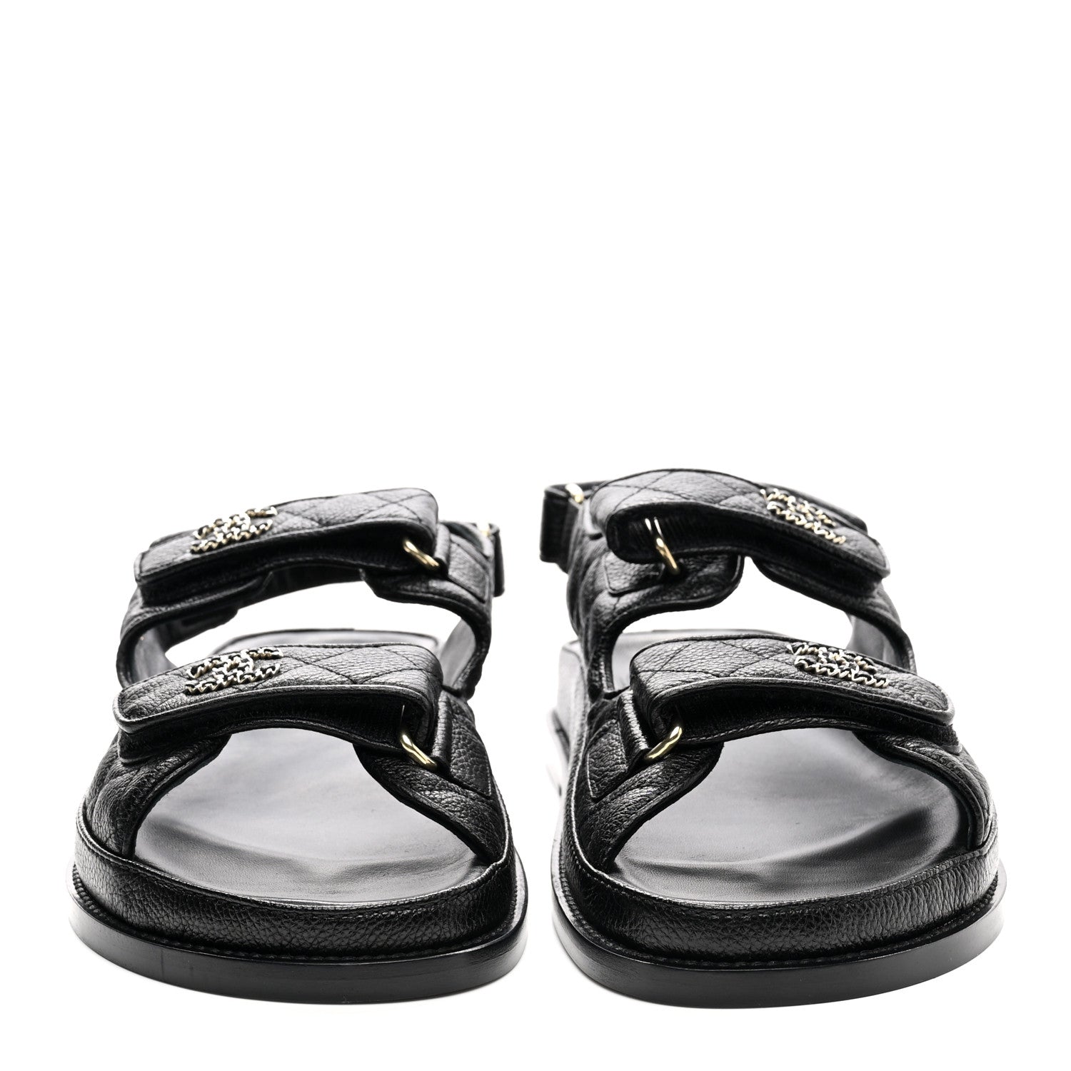 Chanel Grained Calfskin Velcro Dad Sandals 38.5 Black 2 of 11