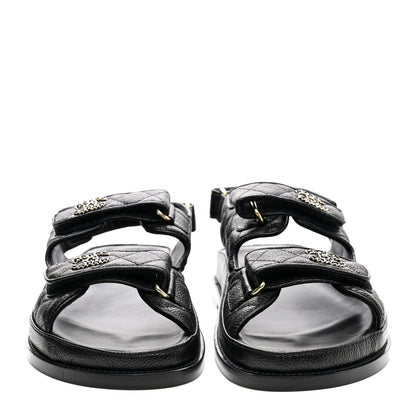 Chanel Grained Calfskin Velcro Dad Sandals 38.5 Black 2 of 11