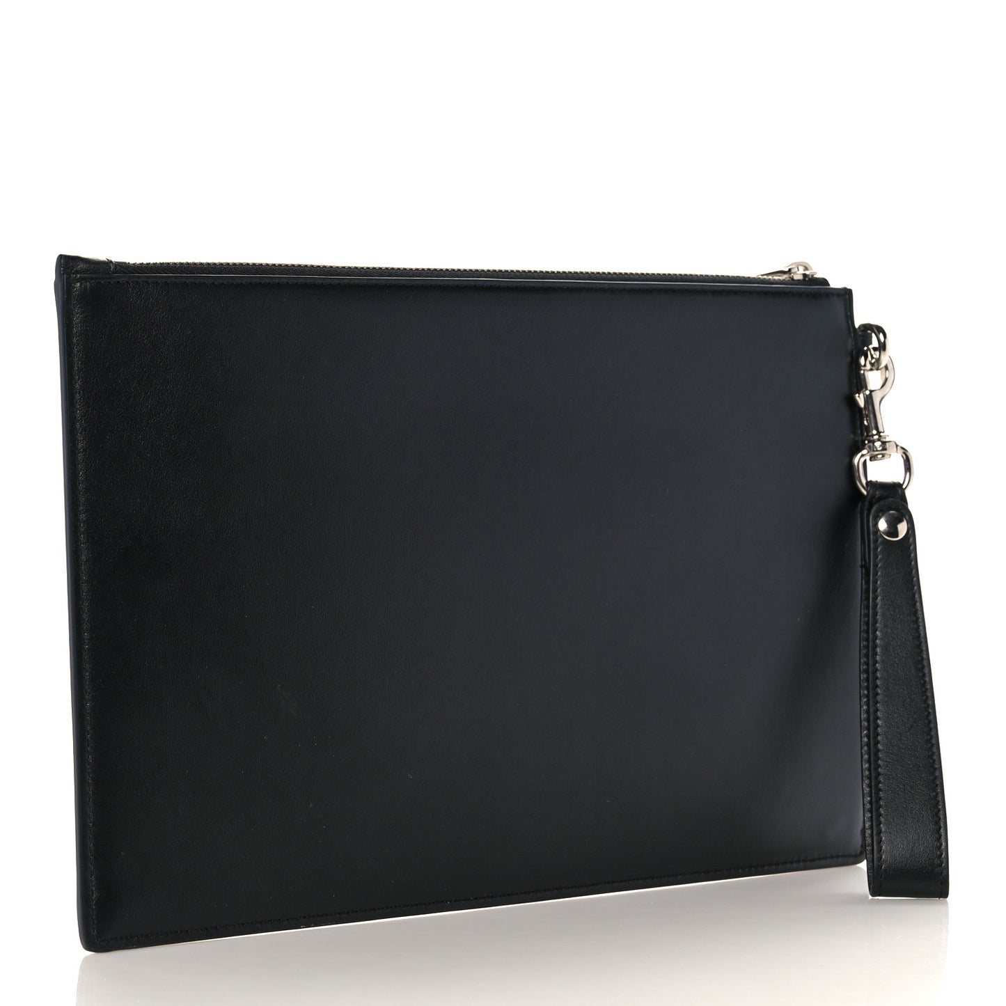Calfskin Blade Embroidered Zip Pouch Black