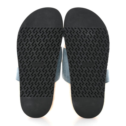Hermes Suede Goatskin Woolskin Womens Chypre Sandals 38 Bleu Pinede Ecru 5 of 9