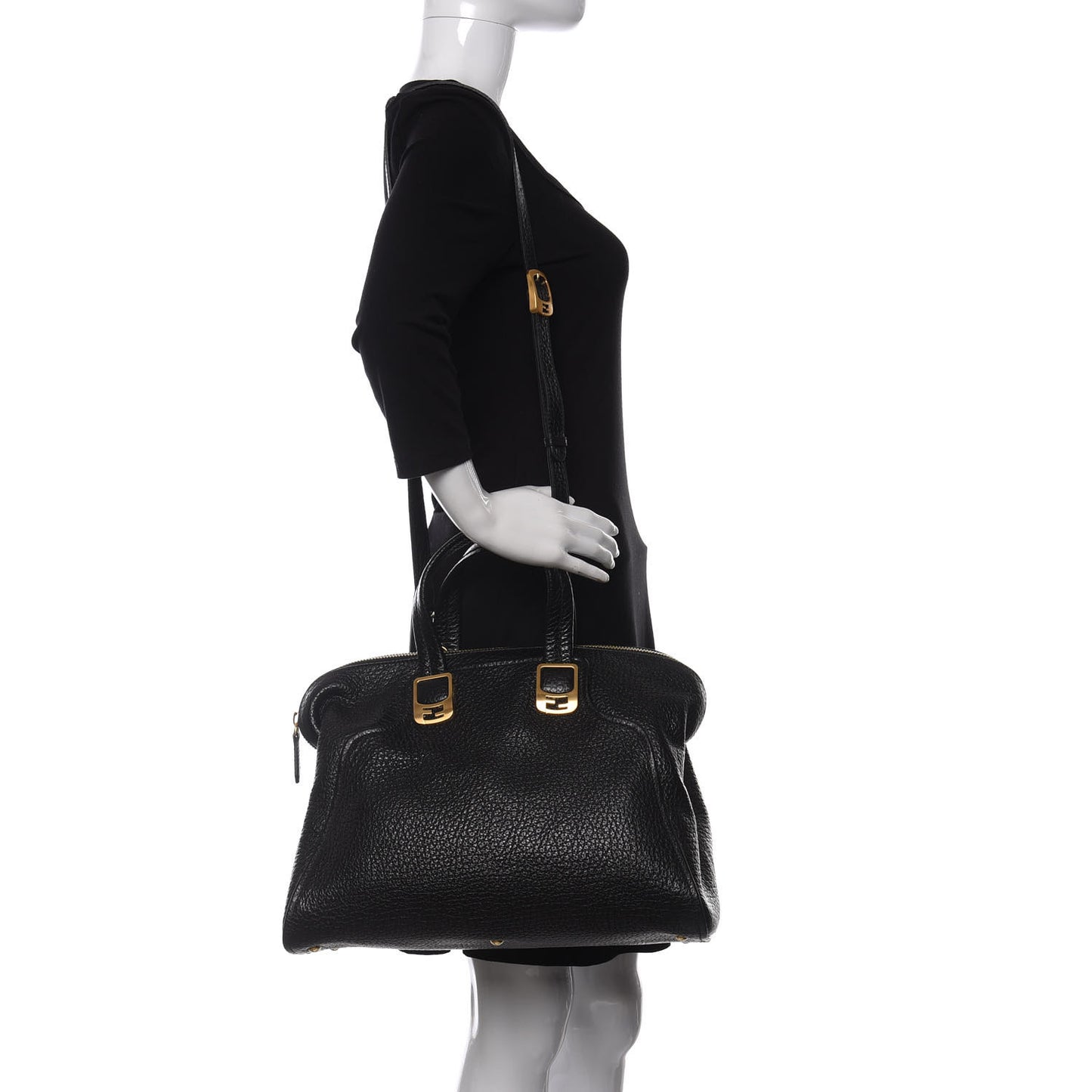 Pebbled Calfskin Large Chameleon Tote Black
