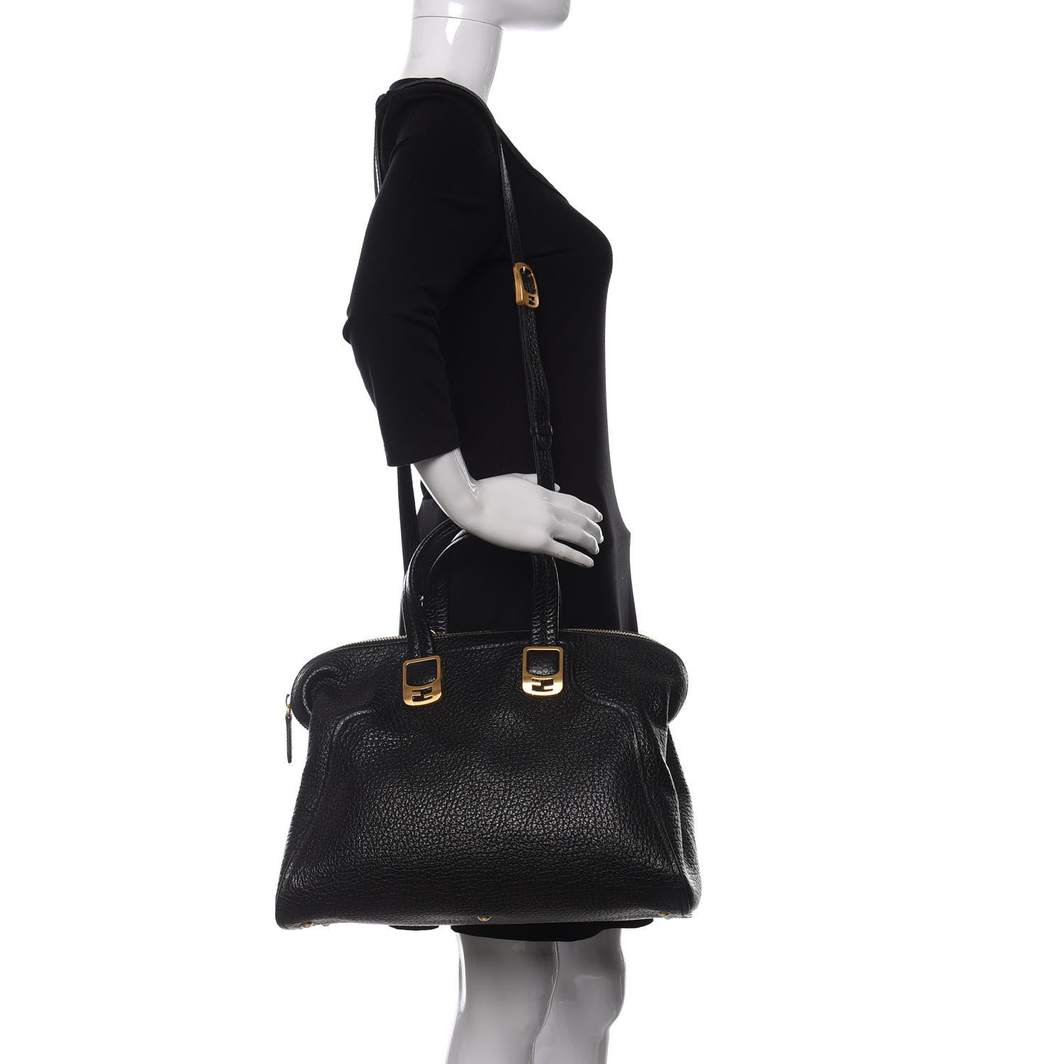 Fendi Pebbled Calfskin Large Chameleon Tote Black 2 of 10