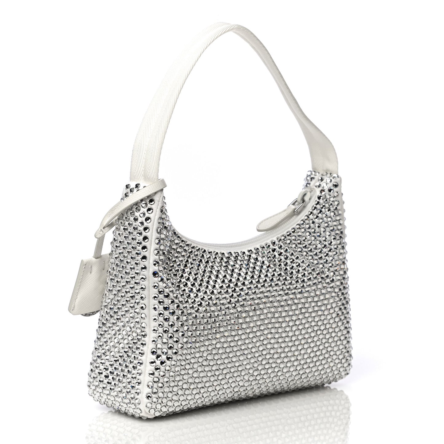 Satin Crystal Mini Re-Edition 2000 Bag White