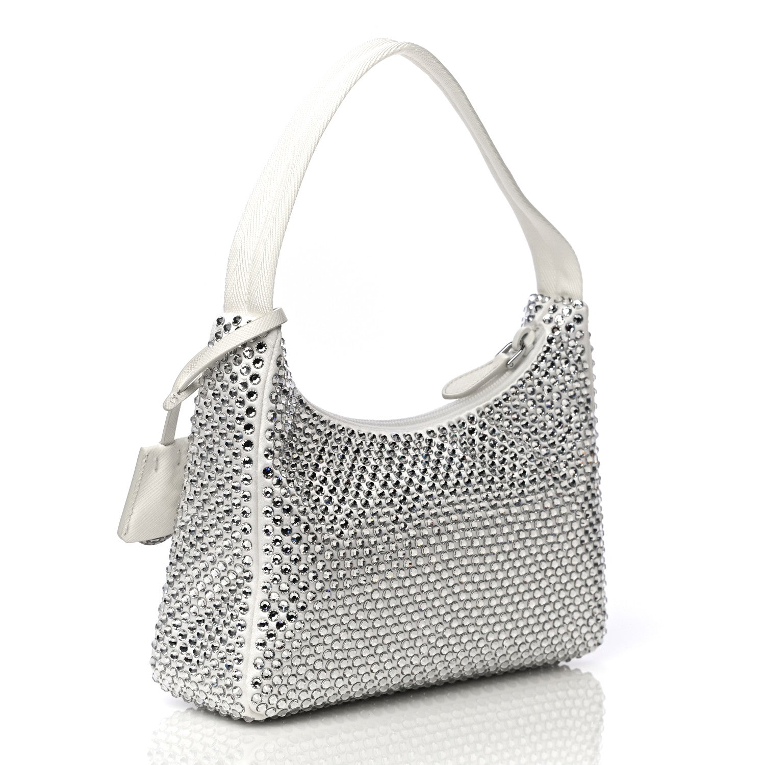 Prada Satin Crystal Mini Re-Edition 2000 Bag White 2 of 12