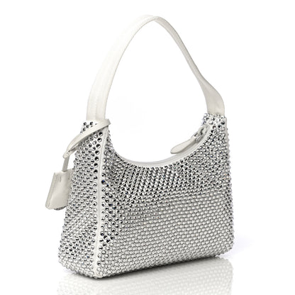 Prada Satin Crystal Mini Re-Edition 2000 Bag White 2 of 12