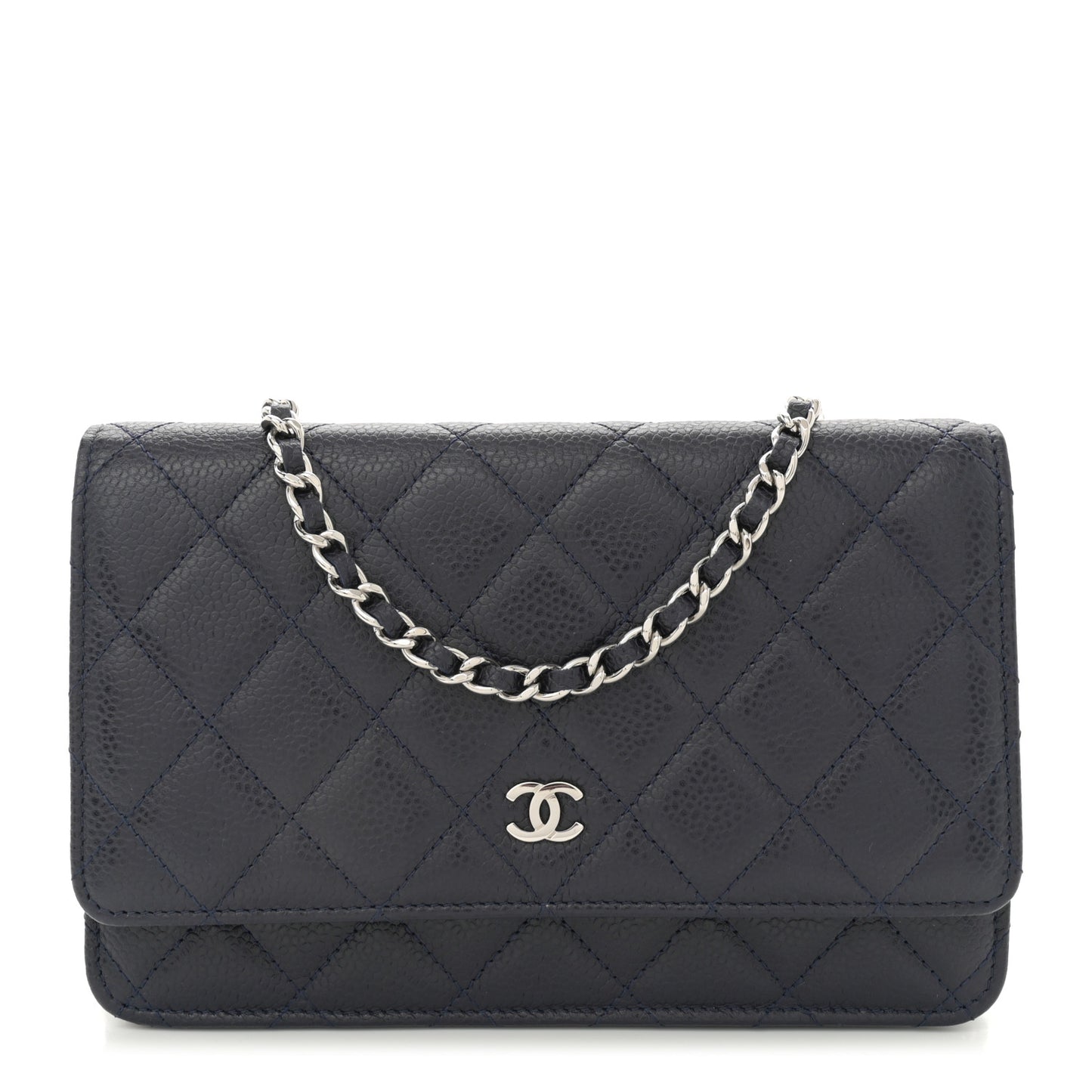 Caviar Quilted Wallet on Chain WOC Navy Blue
