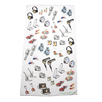 Louis Vuitton Cotton Silk Stickers Animation Stole White 3 of 5