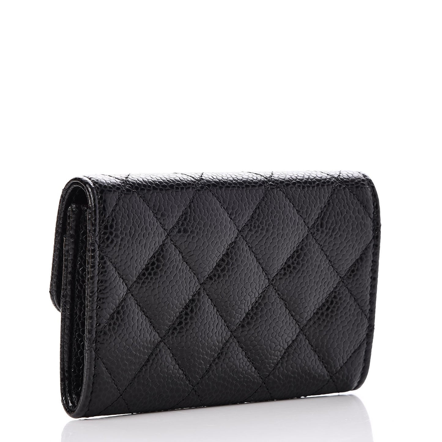 Caviar Quilted Flap Card Holder Black