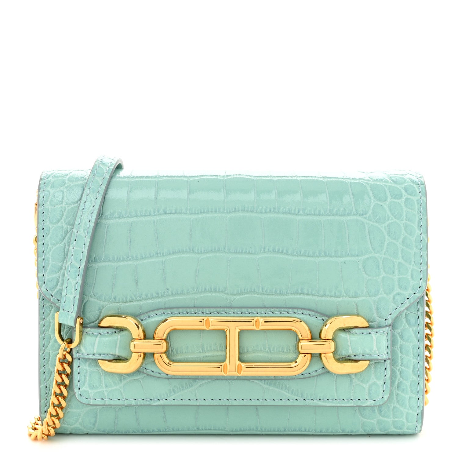 Tom Ford Calfskin Crocodile Embossed Mini Whitney Shoulder Bag Pastel Turquoise 1 of 9