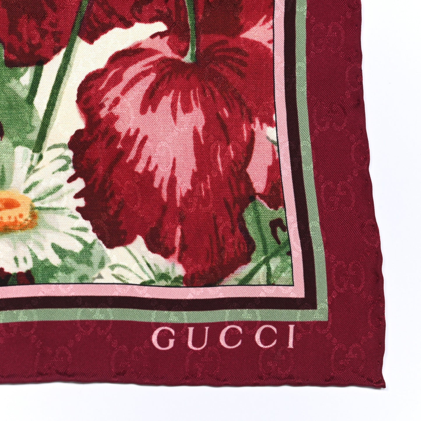 Silk Jacquard GG Monogram Deep Love Square Scarf Ivory Red