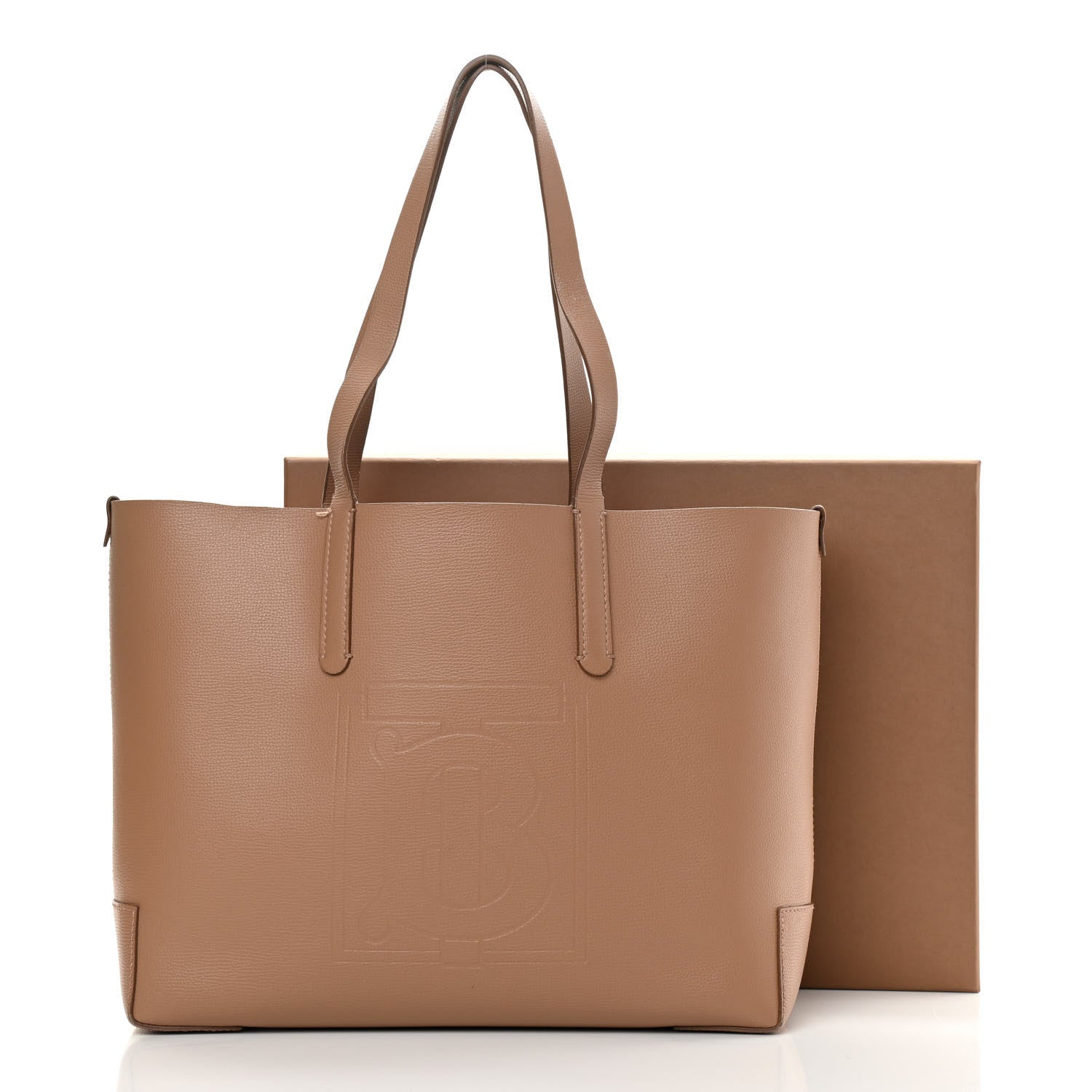 Burberry Calfskin TB Motif Embossed Medium Tote Camel 18 of 18