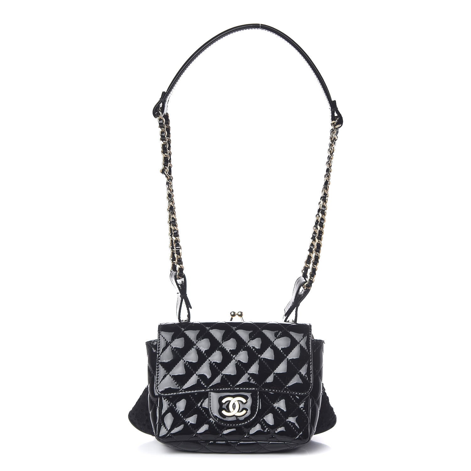Chanel Patent Lace Mini Kiss Lock Double Bag Black 1 of 13
