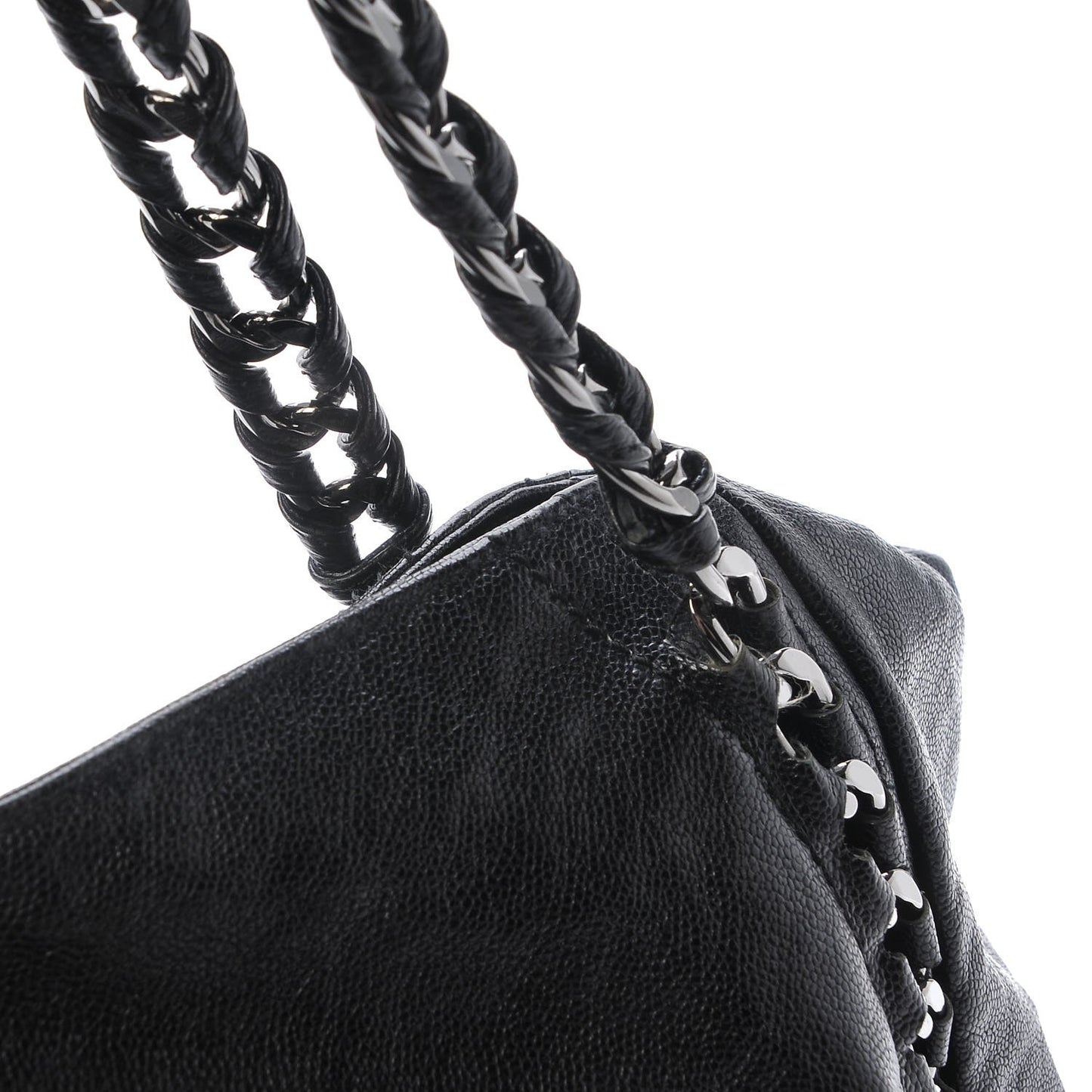 Glazed Caviar East West Modern Chain Tote Black